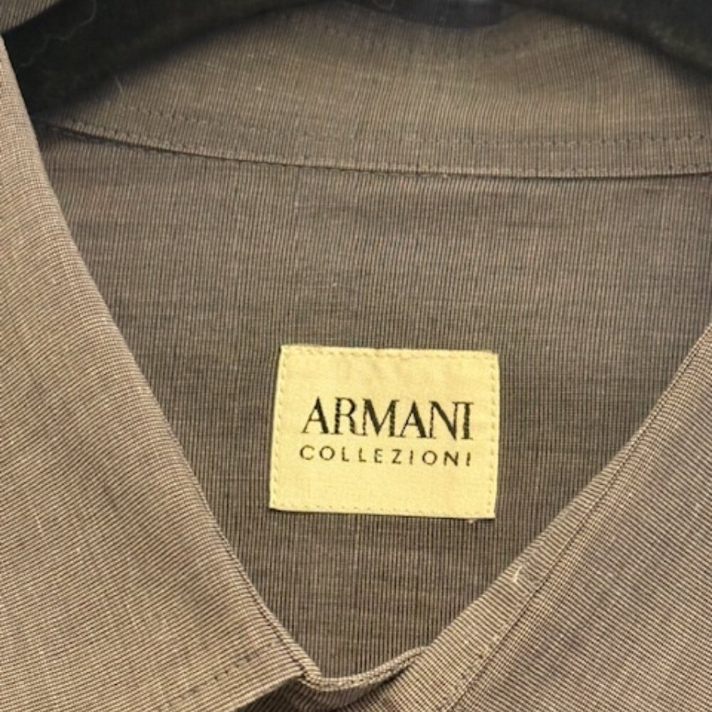 Armani Collezioni Dress Shirt Men’s Size XL Gray Button Down Shirt Made In Italy